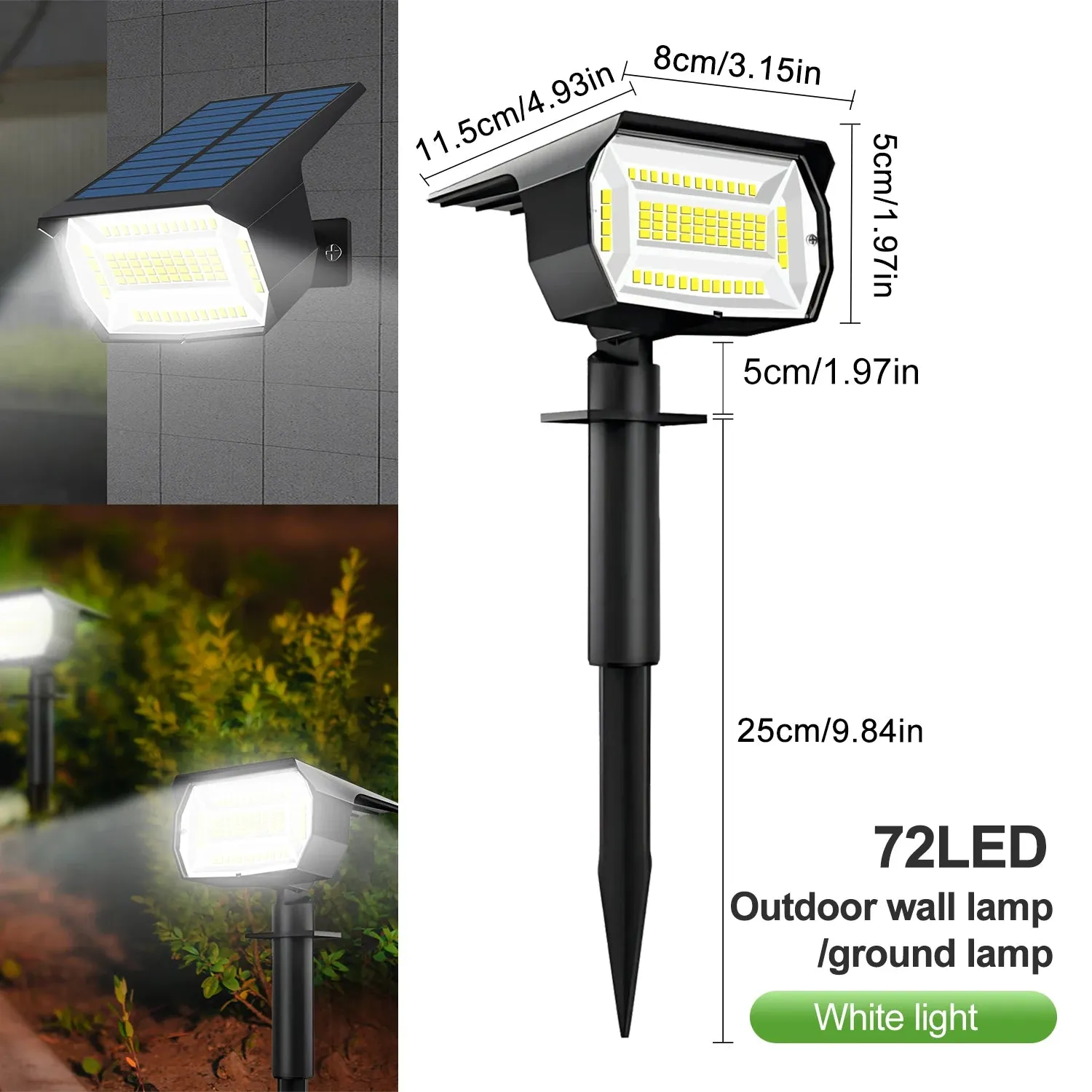 🌞 72/68 LED Solar Landscape Spotlights | Outdoor 2-in-1 Solar Powered Wall & Garden Light | 3 Modes for Front Door & Backyard