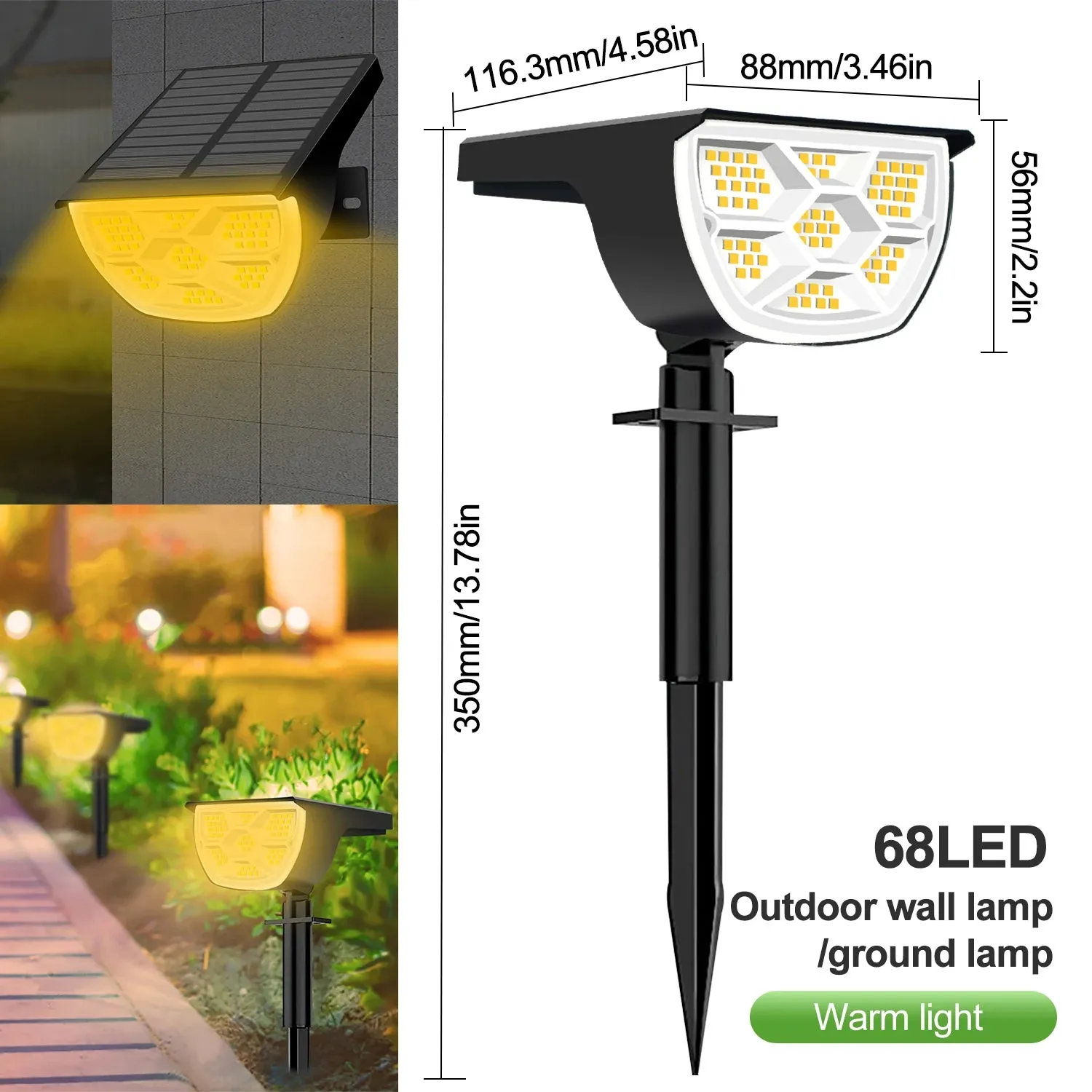 🌞 72/68 LED Solar Landscape Spotlights | Outdoor 2-in-1 Solar Powered Wall & Garden Light | 3 Modes for Front Door & Backyard