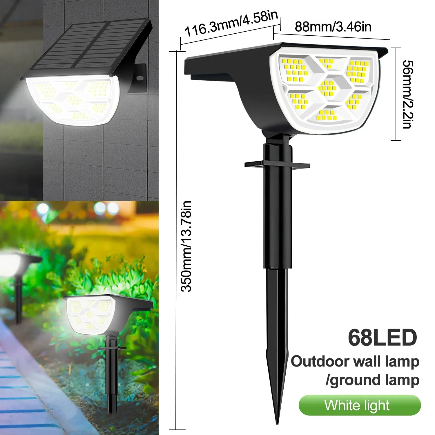 🌞 72/68 LED Solar Landscape Spotlights | Outdoor 2-in-1 Solar Powered Wall & Garden Light | 3 Modes for Front Door & Backyard