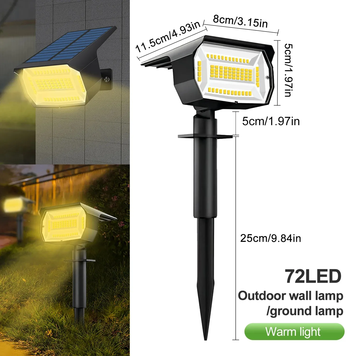 🌞 72/68 LED Solar Landscape Spotlights | Outdoor 2-in-1 Solar Powered Wall & Garden Light | 3 Modes for Front Door & Backyard