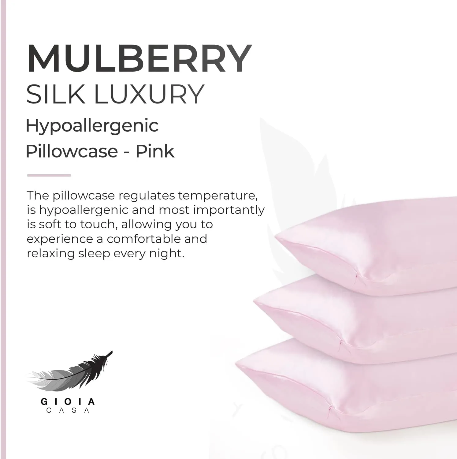 100% Mulberry Silk Hypoallergenic Pillowcase - Pink - Gioia Casa