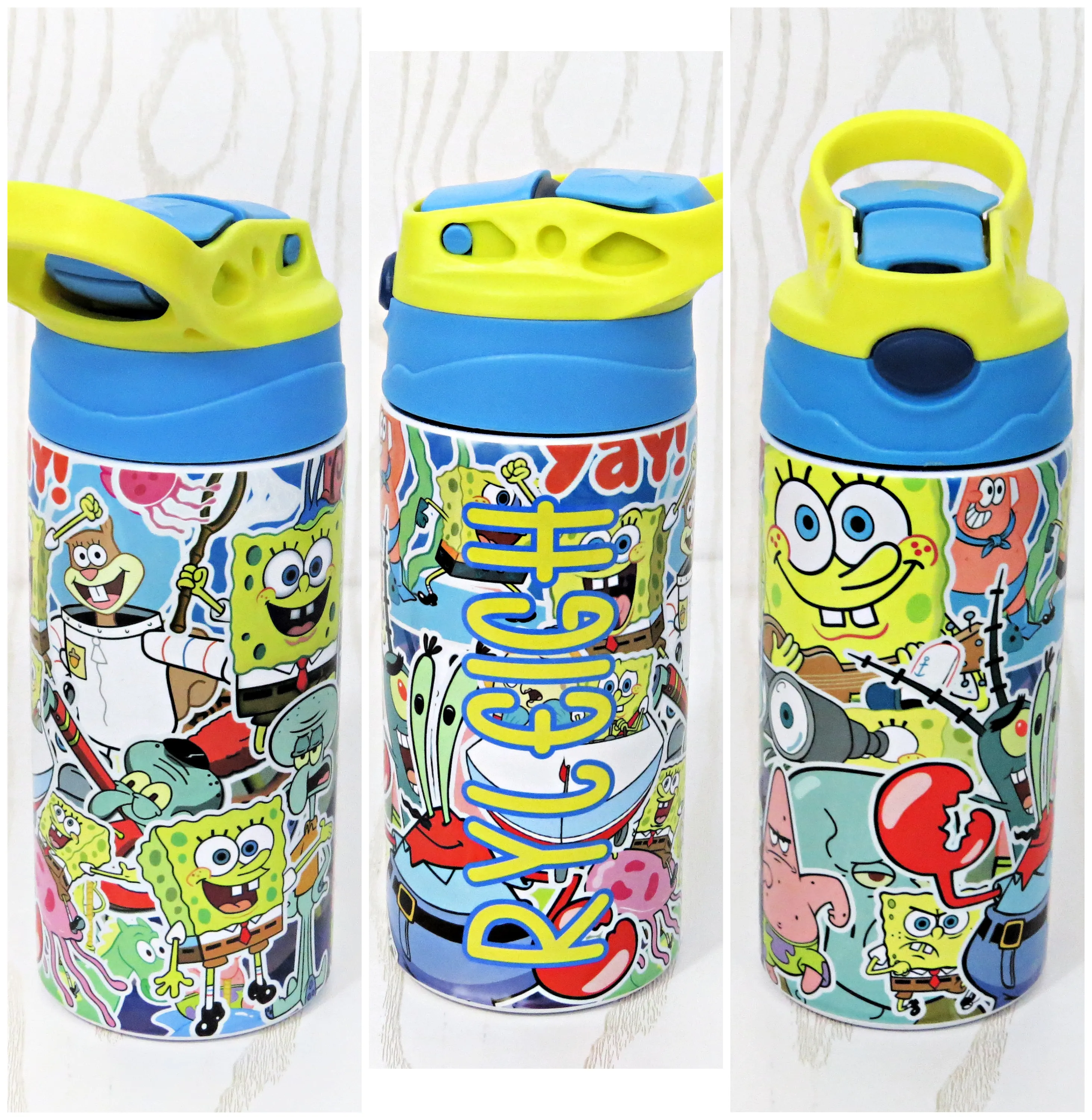 12 oz Stainless Steel Underwater Characters Tumbler - Boys Water Bottle - Flip Top - Insulated Reusable - Straw - Personalized Custom with Handle