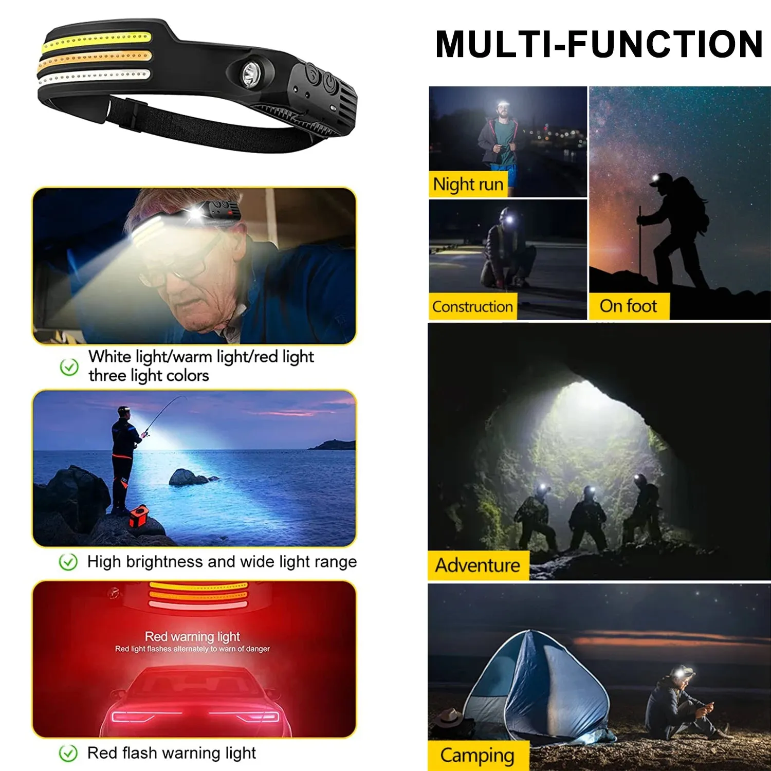 1/3/5/10PCS Sensor Headlamp 10 Lighting Modes Camping Fishing Search Light USB Rechargeable Waterproof LED Headlamp Headlight