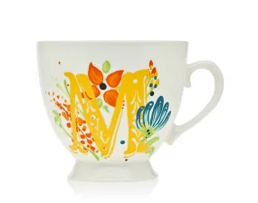 16 Oz Footed Mug Flower Mono M