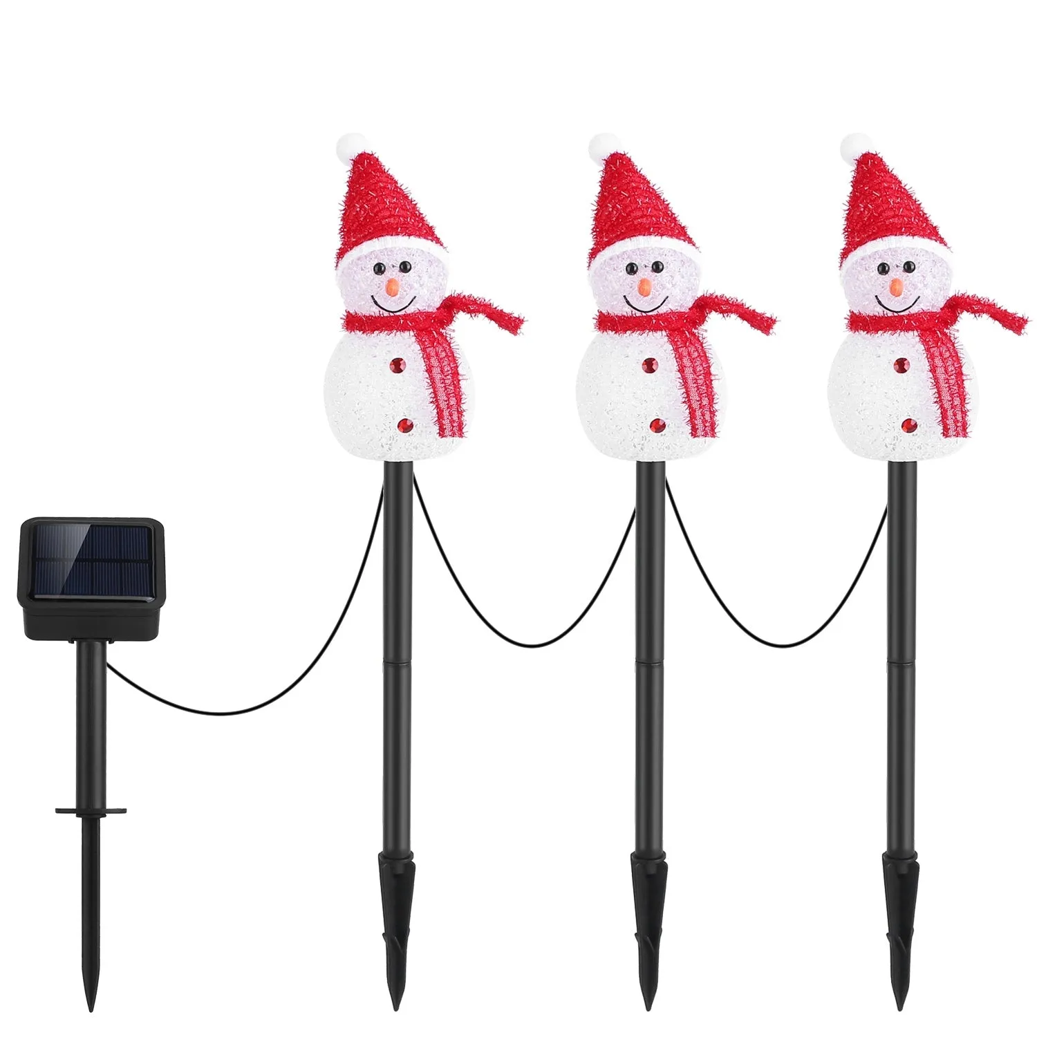 1Pc Solar Powered Lamp 3 Snowmen Outdoor Decorative Christmas Lamp Garden Stake Light IP55 Waterproof Santa Landscape Light Warm White LED Lighting Pathway Yard Patio