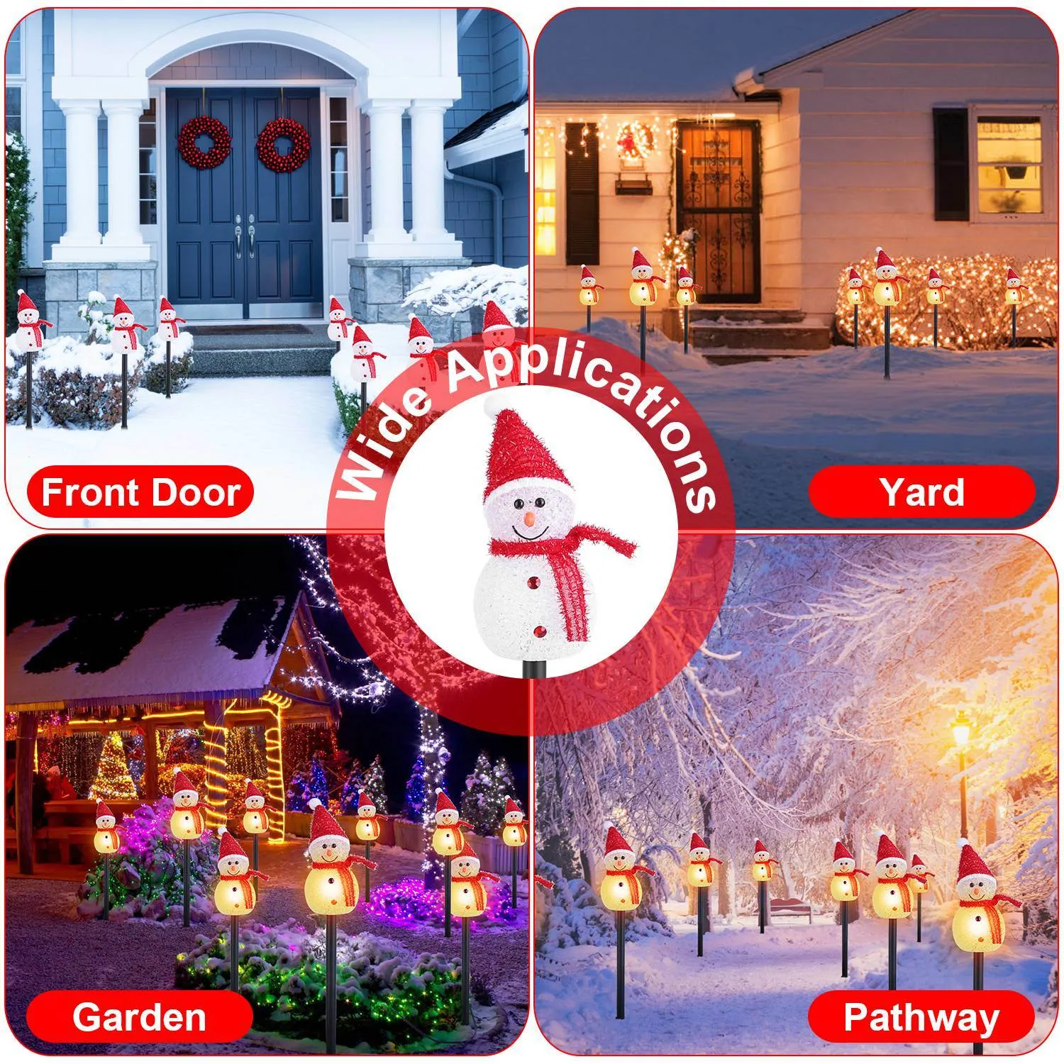 1Pc Solar Powered Lamp 3 Snowmen Outdoor Decorative Christmas Lamp Garden Stake Light IP55 Waterproof Santa Landscape Light Warm White LED Lighting Pathway Yard Patio