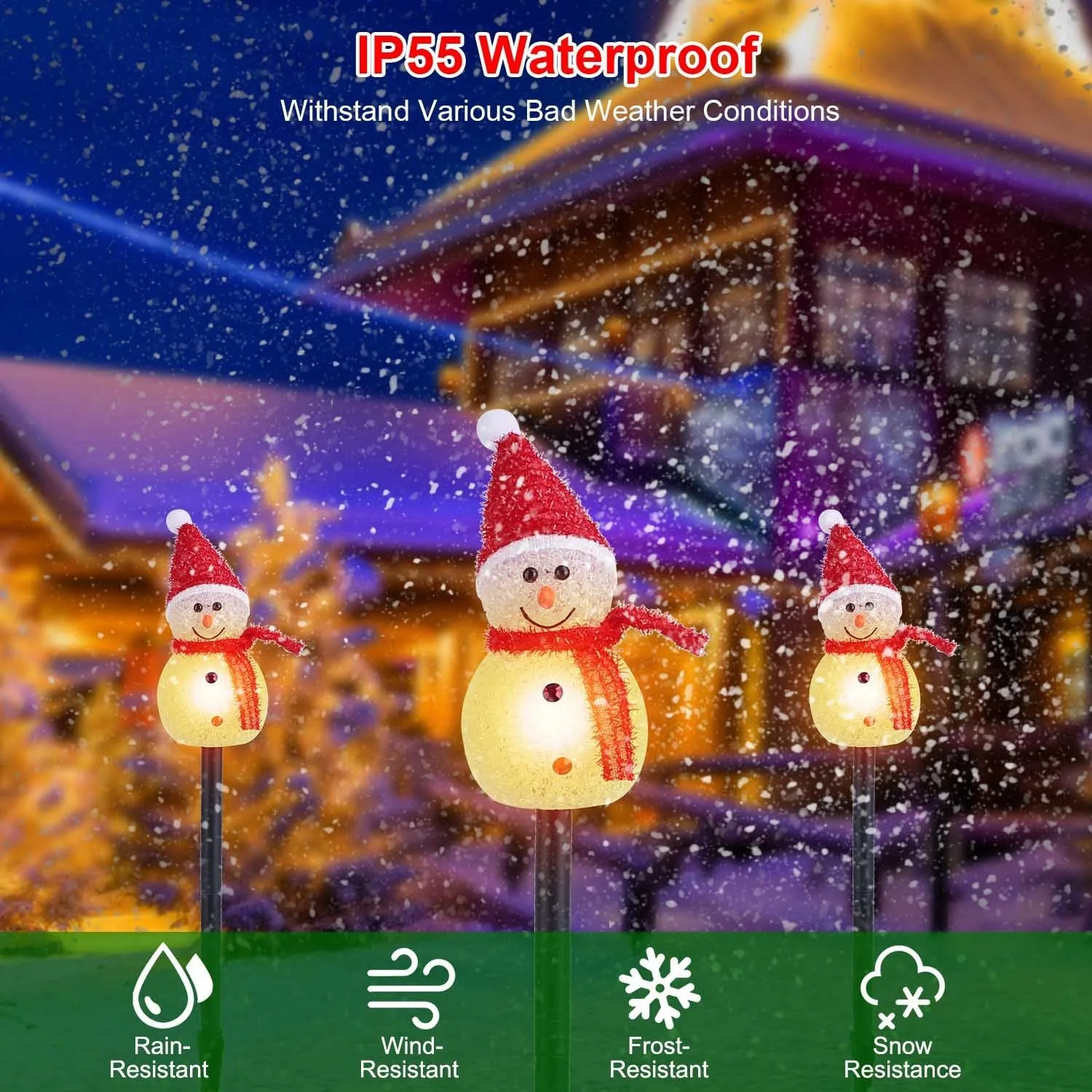 1Pc Solar Powered Lamp 3 Snowmen Outdoor Decorative Christmas Lamp Garden Stake Light IP55 Waterproof Santa Landscape Light Warm White LED Lighting Pathway Yard Patio