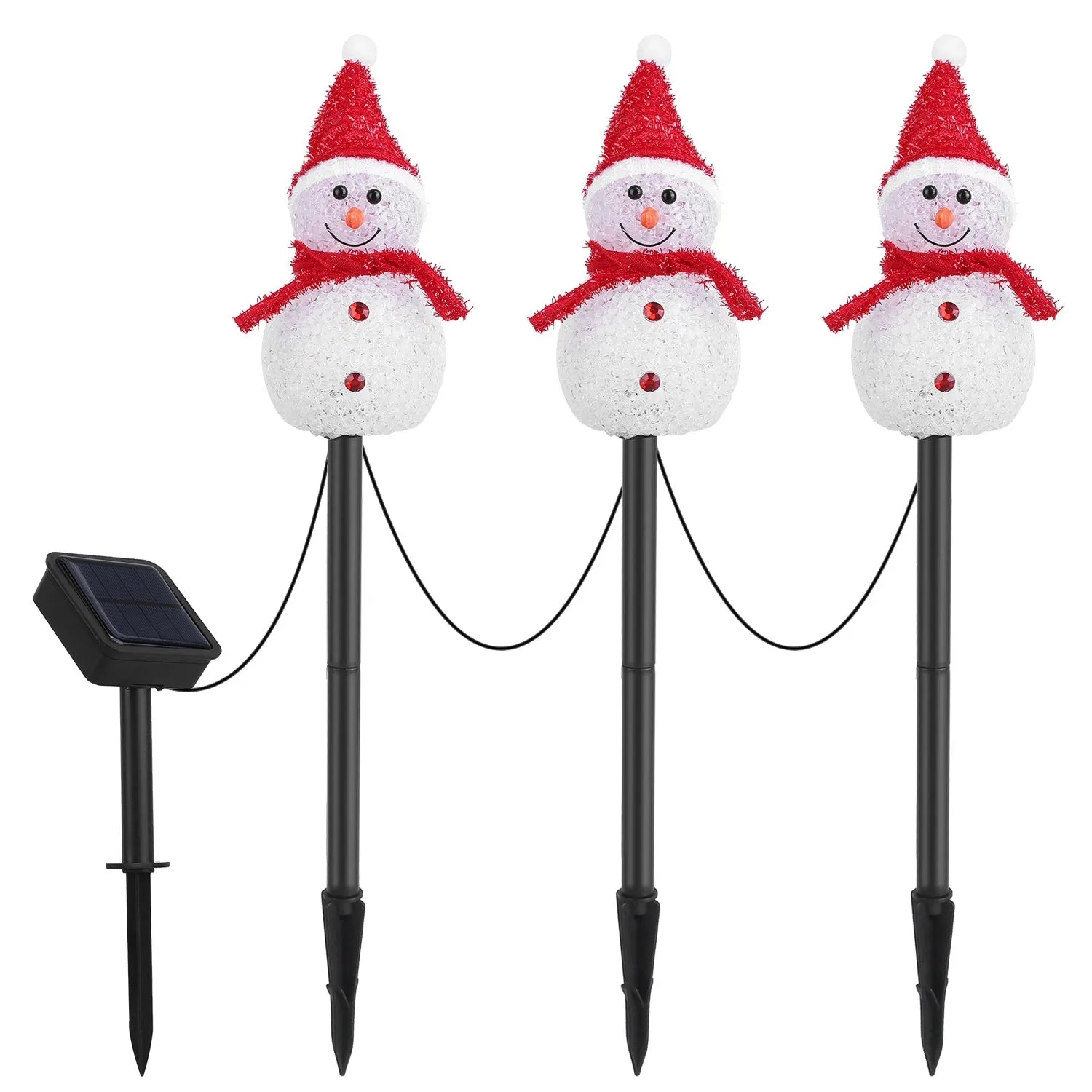 1Pc Solar Powered Lamp 3 Snowmen Outdoor Decorative Christmas Lamp Garden Stake Light IP55 Waterproof Santa Landscape Light Warm White LED Lighting Pathway Yard Patio