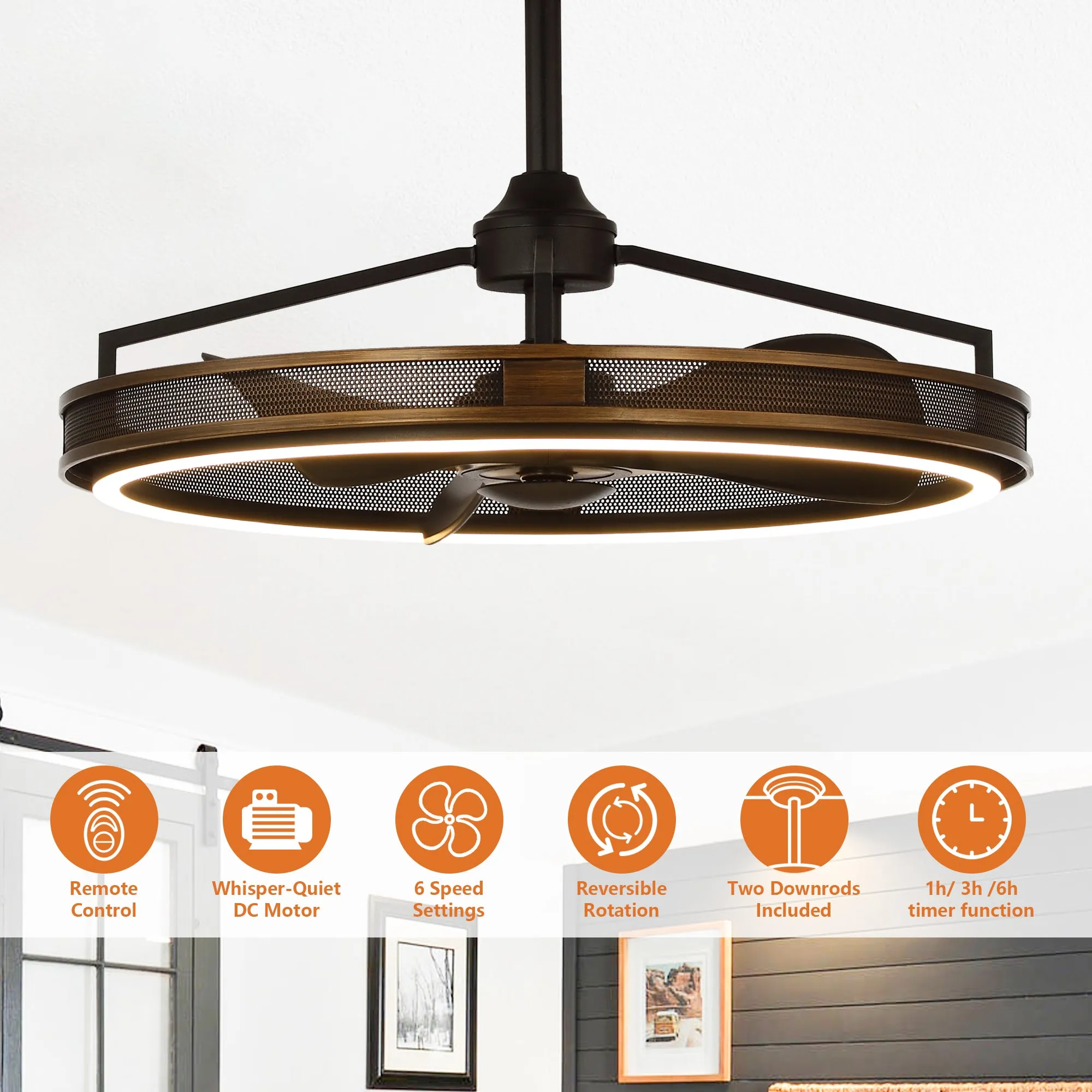 27" Jarpur Industrial Downrod Mount Ceiling Fan with LED Lighting and Remote Control