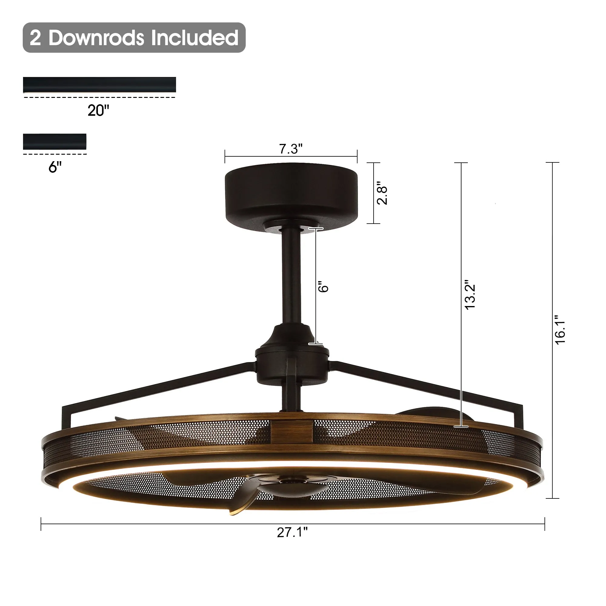 27" Jarpur Industrial Downrod Mount Ceiling Fan with LED Lighting and Remote Control