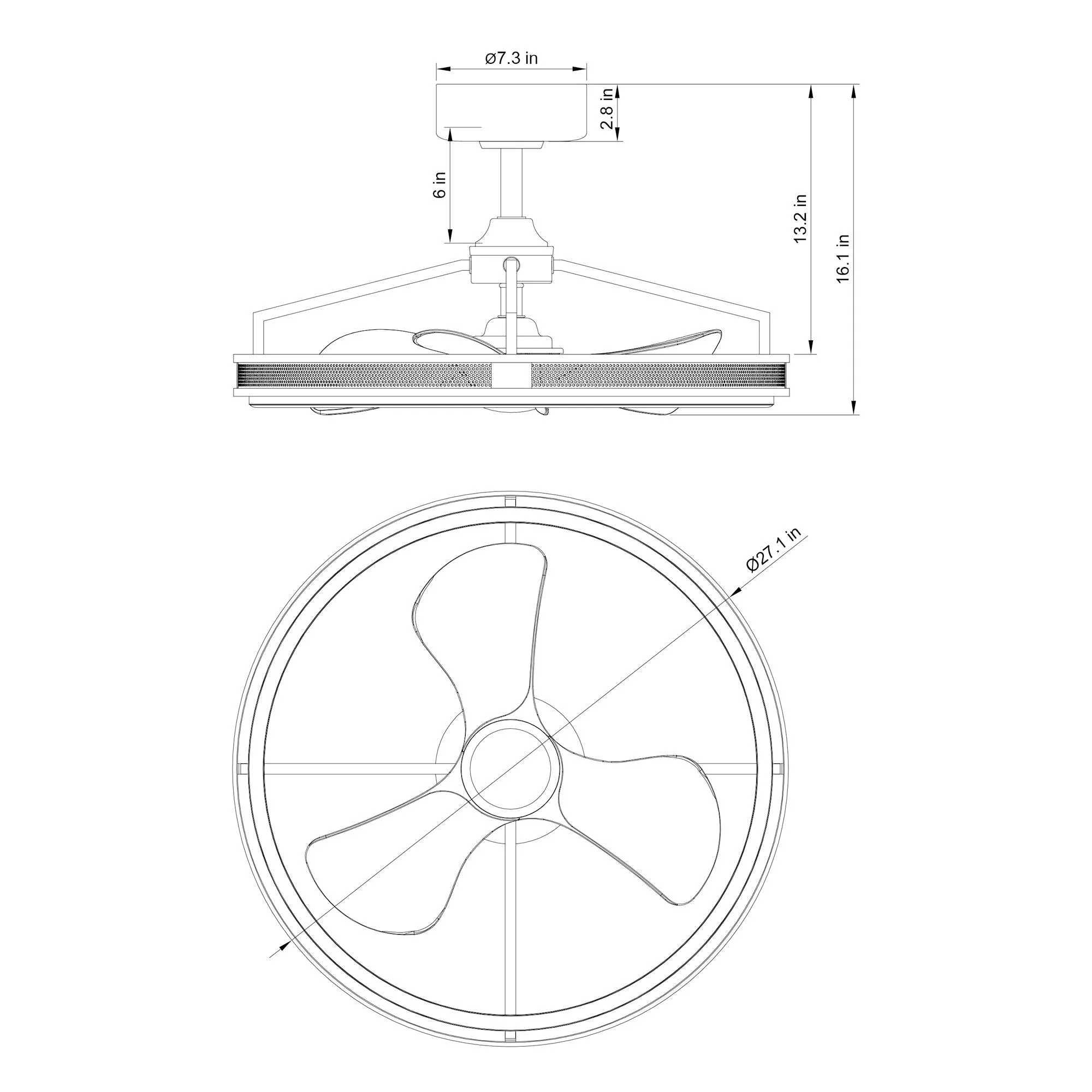 27" Jarpur Industrial Downrod Mount Ceiling Fan with LED Lighting and Remote Control