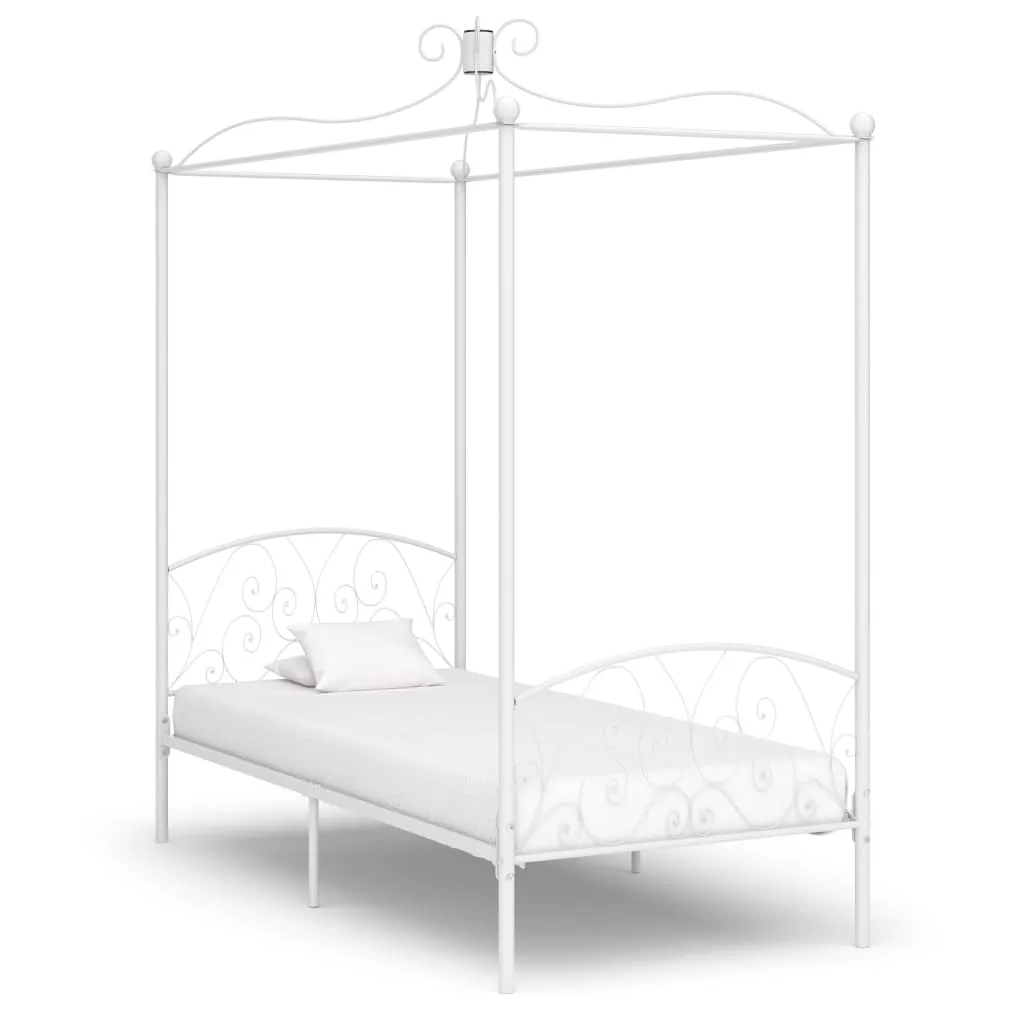 284468 vidaXL Canopy Bed Frame without Mattress White Metal 90x200 cm