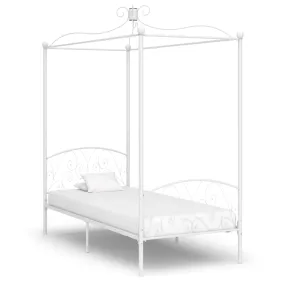 284468 vidaXL Canopy Bed Frame without Mattress White Metal 90x200 cm