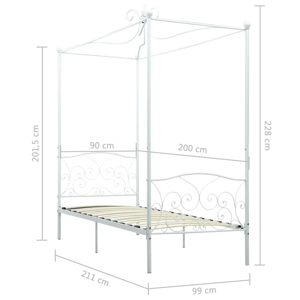 284468 vidaXL Canopy Bed Frame without Mattress White Metal 90x200 cm