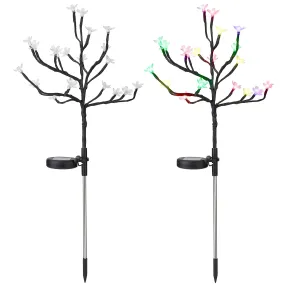 2Pcs Outdoor Solar Light Cherry Blossom Flower Landscape Light Yard Stake Decor Lamp