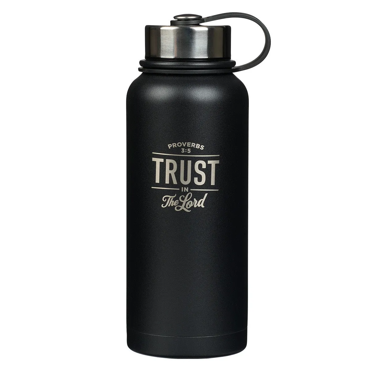 34oz StnStl Trust in the Lord Black Water Bottle Proverbs 3:5