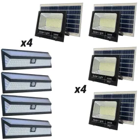 4 300W Solar Flood Lights   4 118 LED Solar Lights