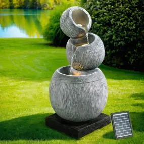 80CM Grey Solar Bird Bath Fountain LED Light, Gardeon