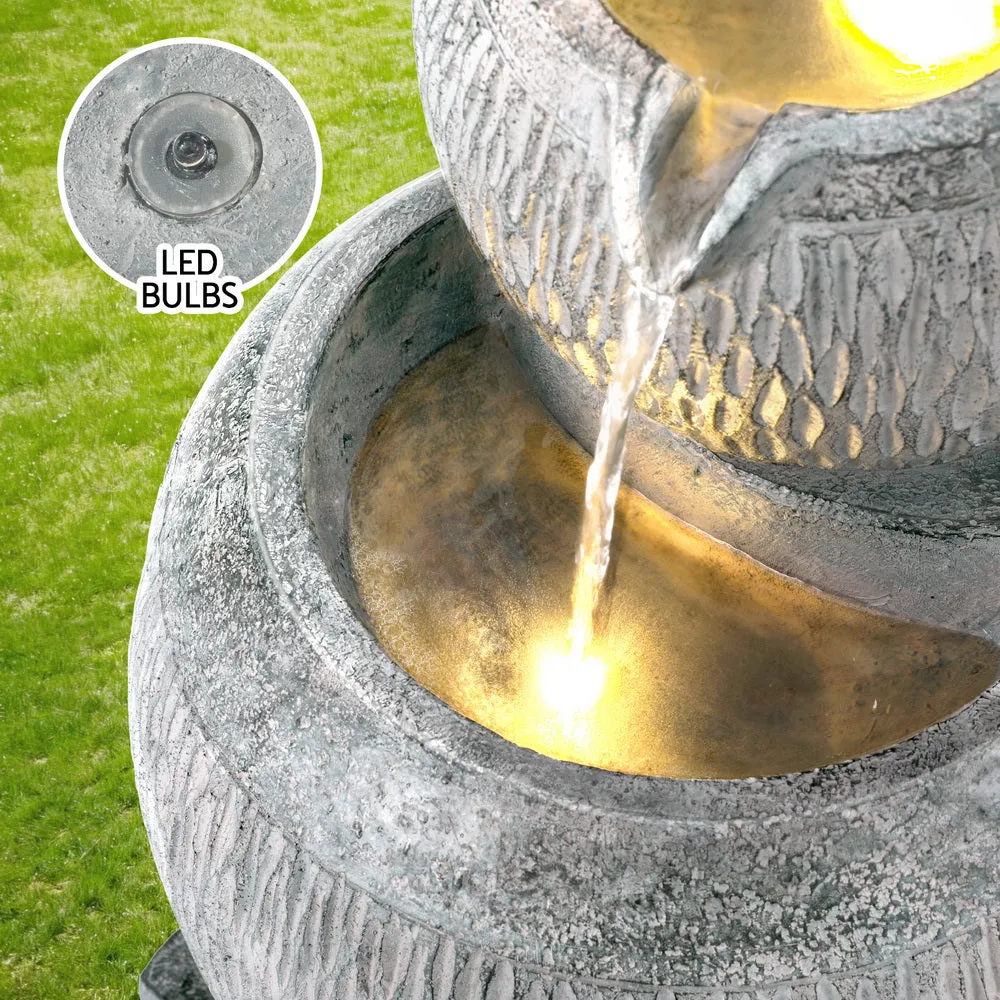 80CM Grey Solar Bird Bath Fountain LED Light, Gardeon