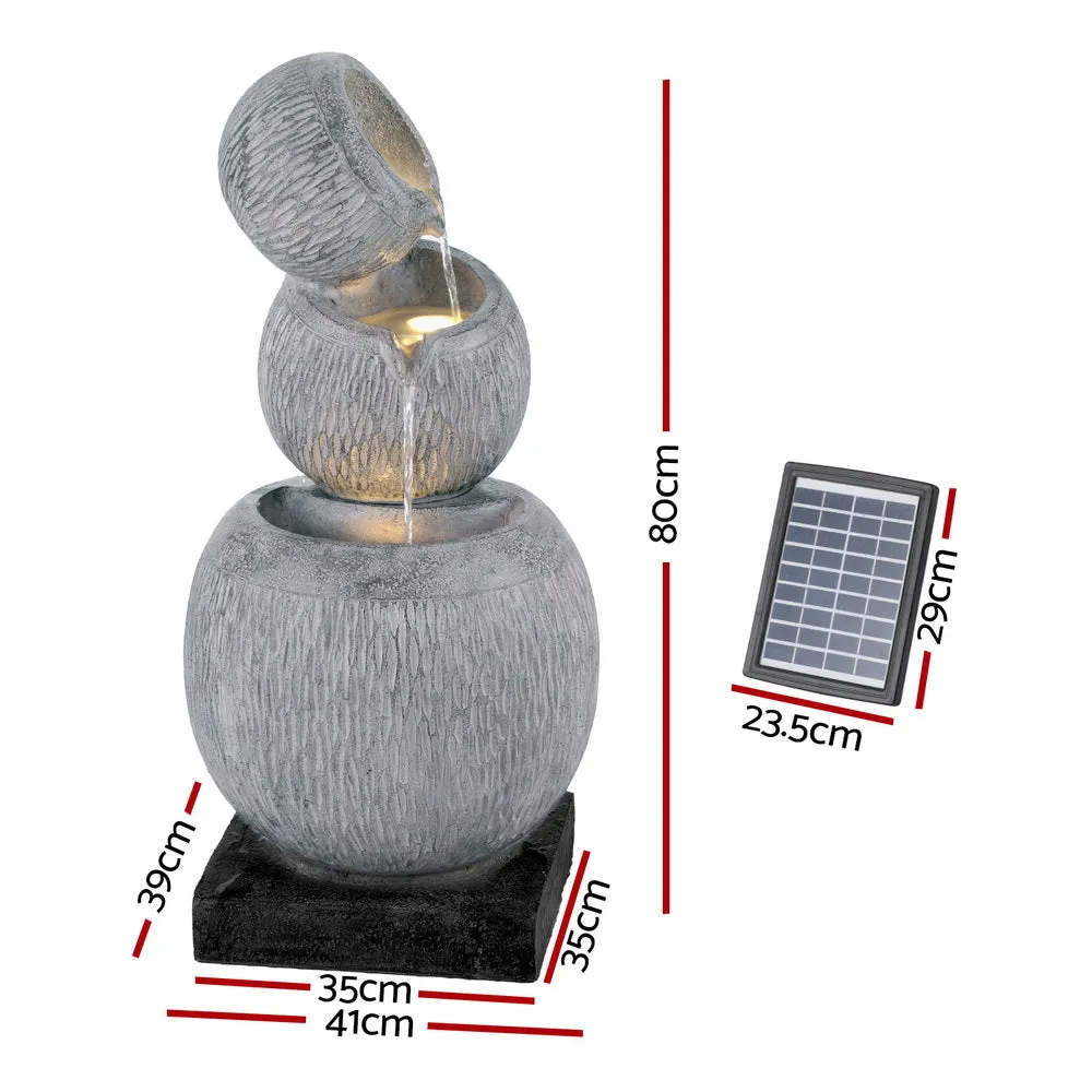 80CM Grey Solar Bird Bath Fountain LED Light, Gardeon