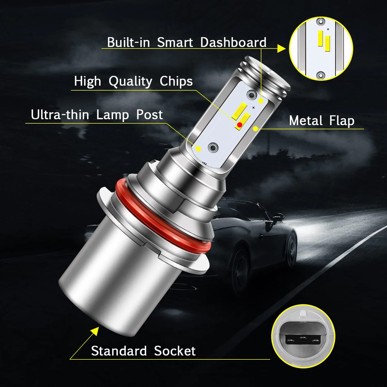 9007 HB5 LED Headlight Bulbs 40W 7000K Bright White Headlamp