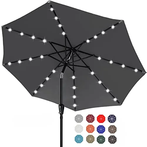 ABCCANOPY Durable Solar Led Patio Umbrellas with 32LED Lights 9FT (Dark Gray)