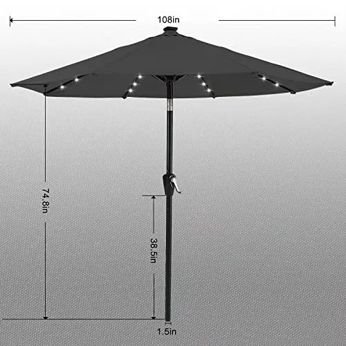 ABCCANOPY Durable Solar Led Patio Umbrellas with 32LED Lights 9FT (Dark Gray)