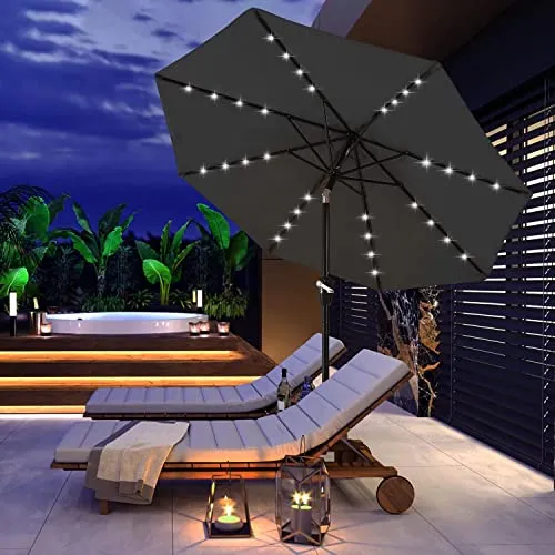 ABCCANOPY Durable Solar Led Patio Umbrellas with 32LED Lights 9FT (Dark Gray)