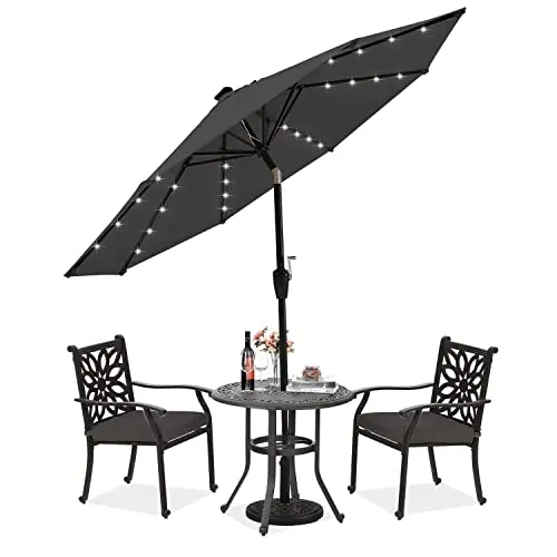 ABCCANOPY Durable Solar Led Patio Umbrellas with 32LED Lights 9FT (Dark Gray)