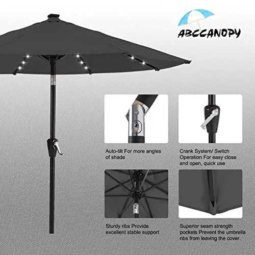 ABCCANOPY Durable Solar Led Patio Umbrellas with 32LED Lights 9FT (Dark Gray)