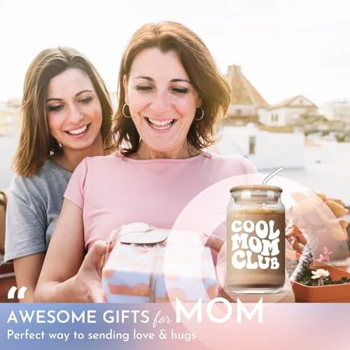 AGOT Mother’s Day Gifts for Mom - Funny Mom Gifts from Daughter or Son, Mom Birthday Gifts Ideas, Christmas Day Gifts for Mother in Law Step Bonus New Mom, Cool Mom Club 16 Oz Coffee Glass