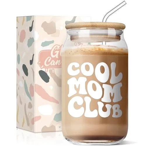 AGOT Mother’s Day Gifts for Mom - Funny Mom Gifts from Daughter or Son, Mom Birthday Gifts Ideas, Christmas Day Gifts for Mother in Law Step Bonus New Mom, Cool Mom Club 16 Oz Coffee Glass