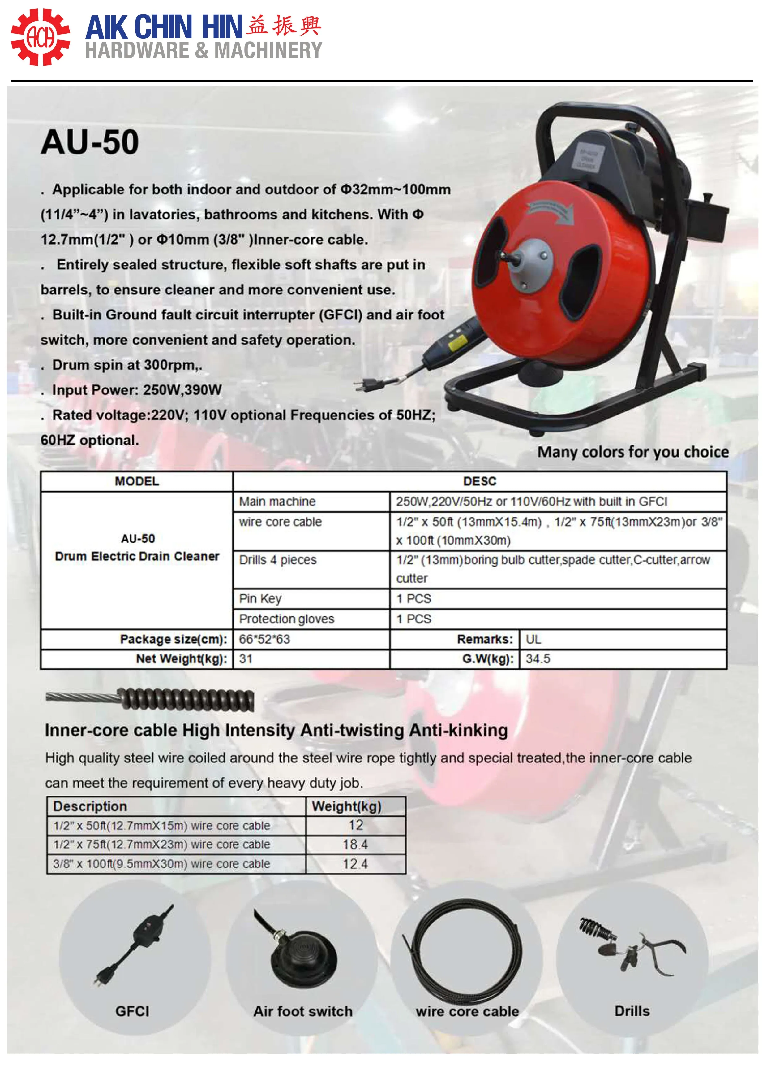 Aiko 220V, 300RPM Drain Cleaning with | Model : DC-SPAU50