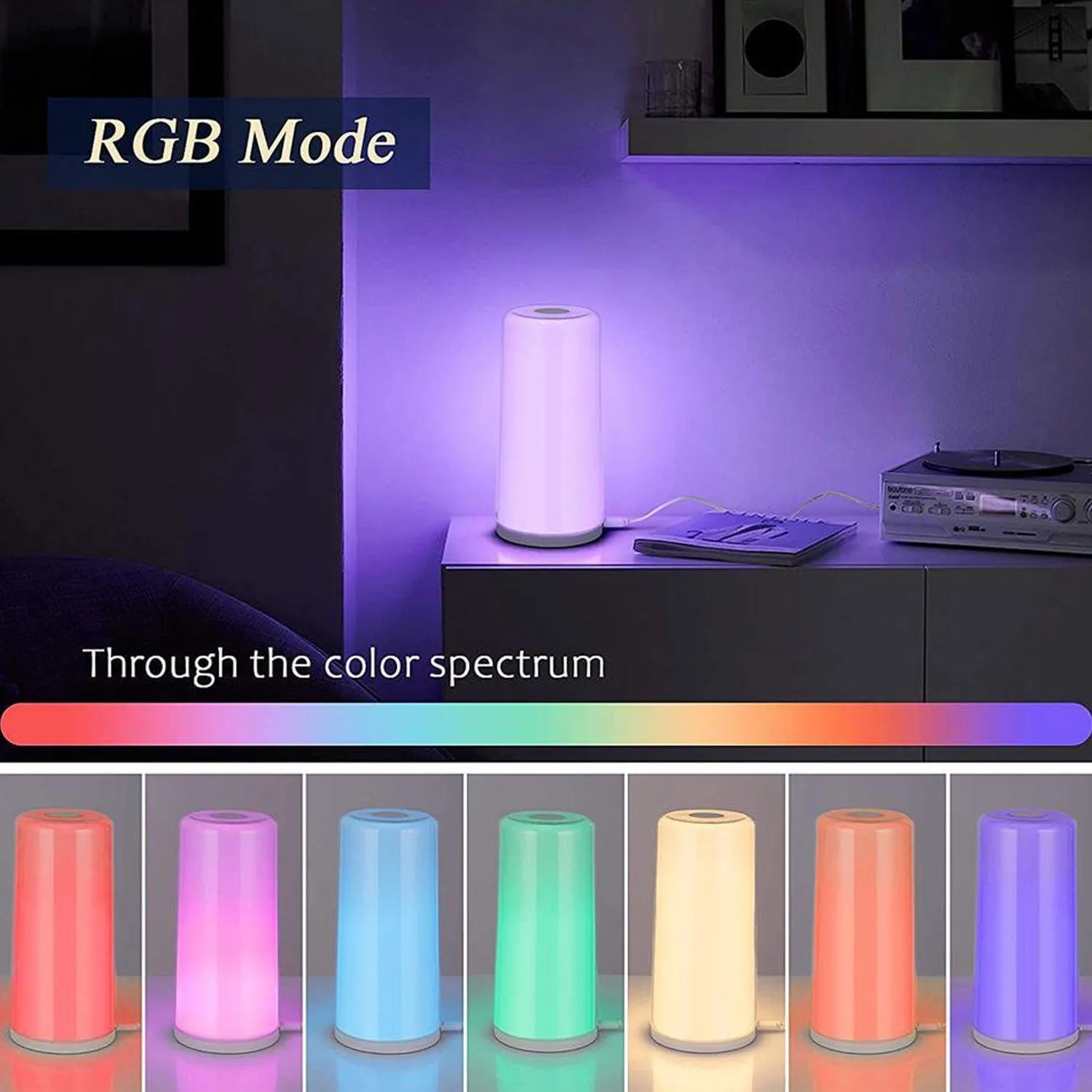 Albrillo Table Lamp - Touch Sensor Bedside Lamp, Dimmable Warm White Touch Lamp and RGB Color Changing Nightstand Light for Bedroom, Baby Kids Room, Living Room, Office