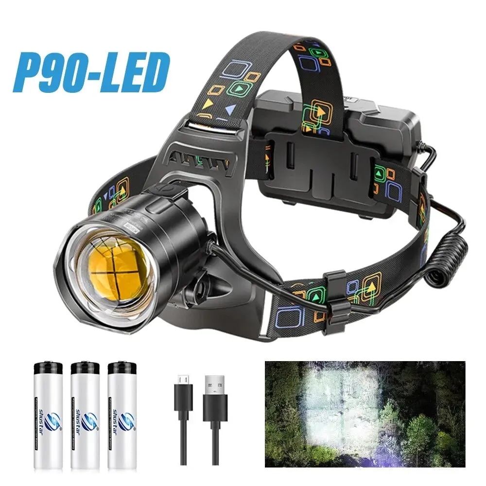 AliExpress Collection Super Bright LED Headlamp with XHP90 Lamp Beads Waterproof Headlight Power Display Suitable Exploration