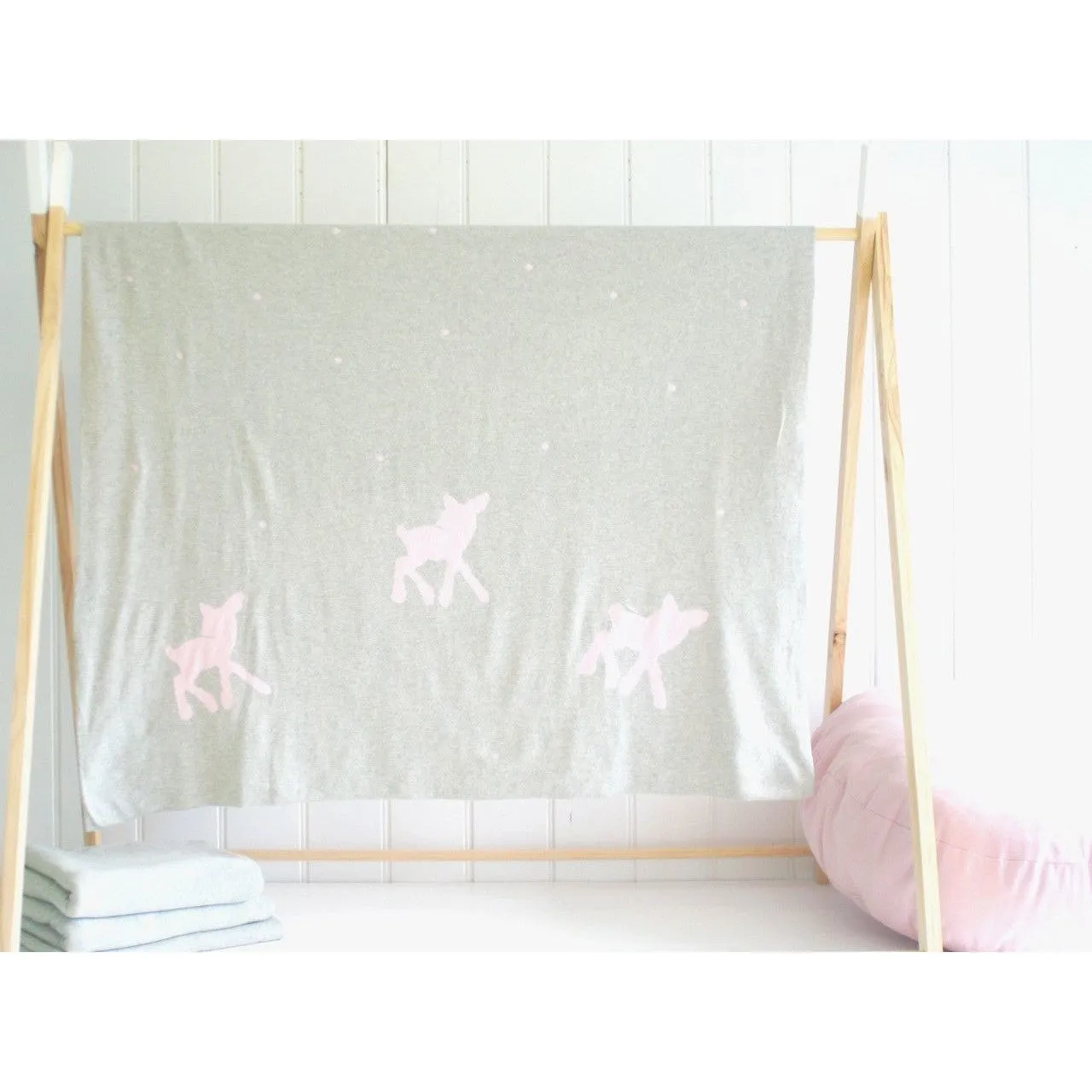 Alimrose Knit Stroller Blanket - Deer and Dots Pink