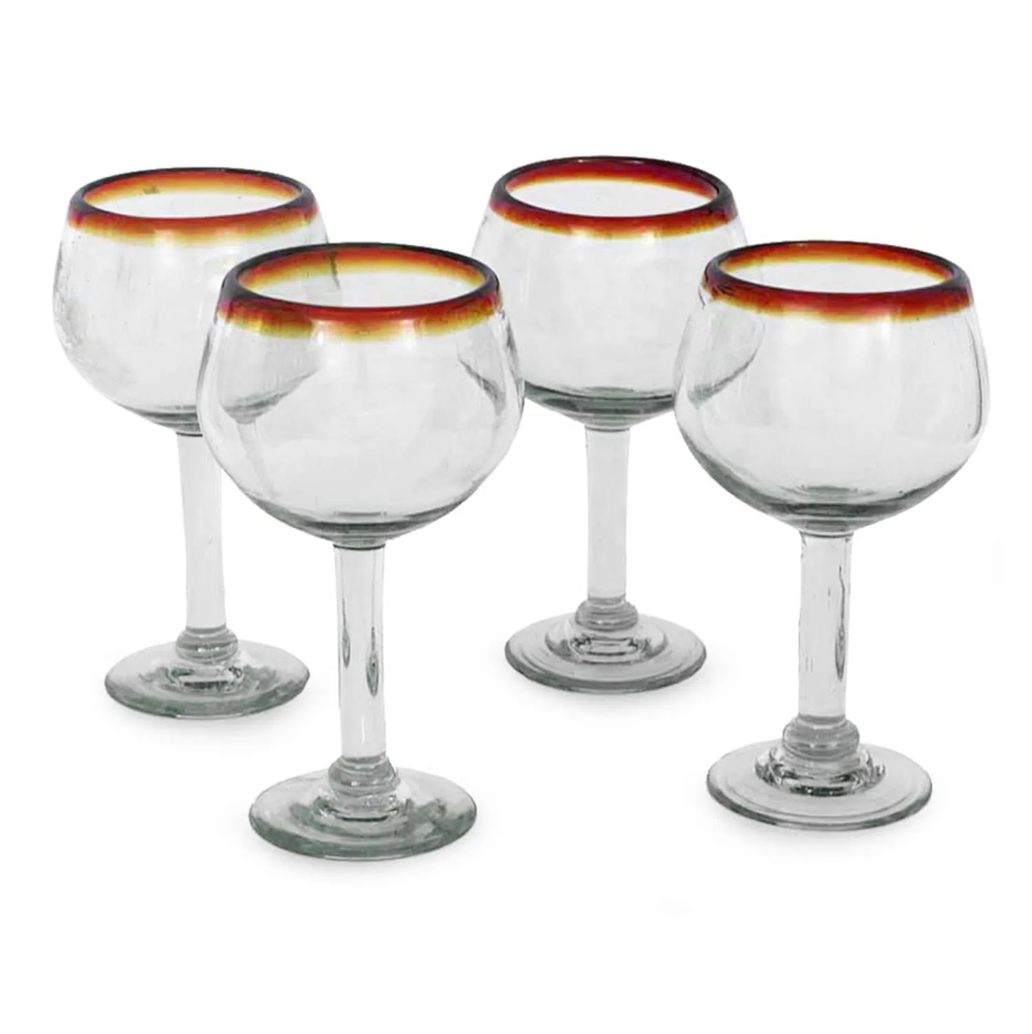 Amber Globe Fair Trade Handblown Glass Recycled Wine Glasses Set of 4