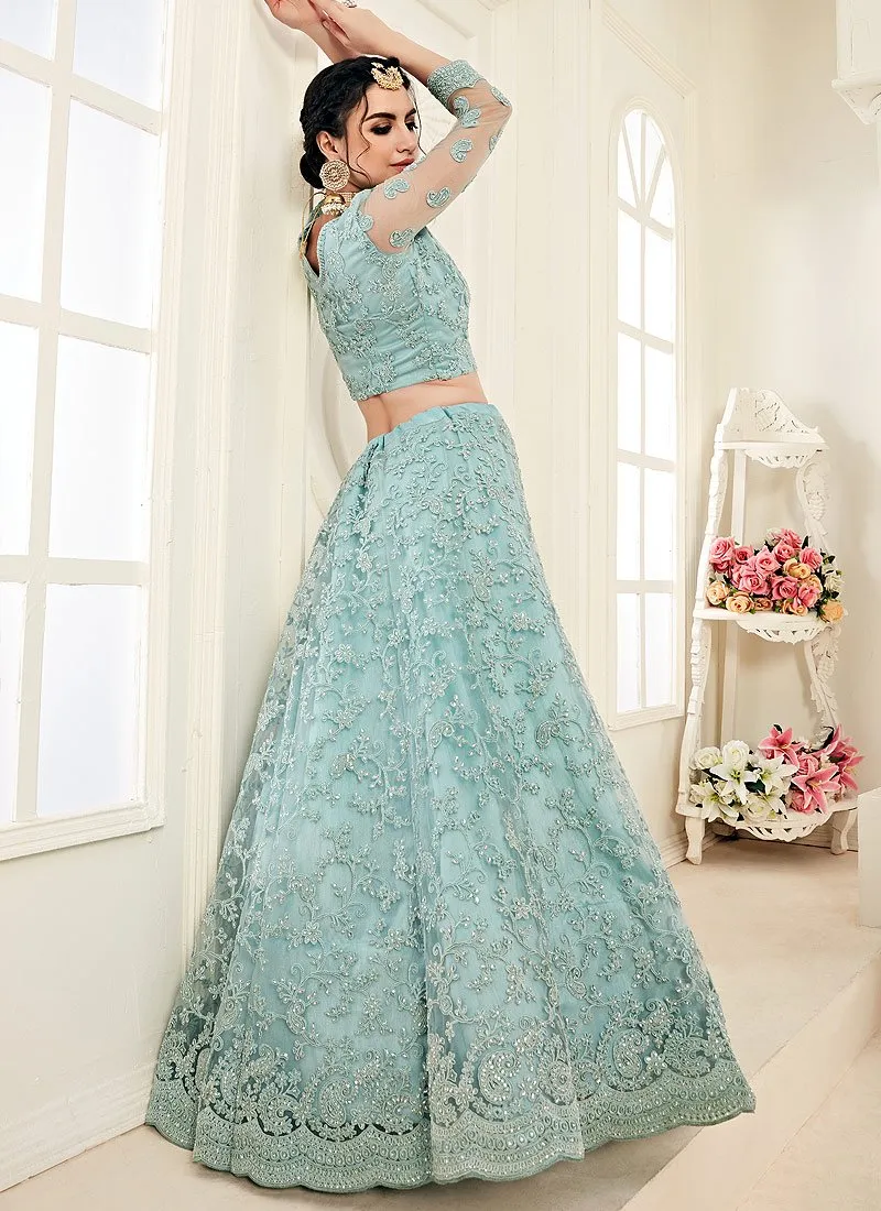 Aqua Blue A Line Trendy Wedding Lehenga Choli