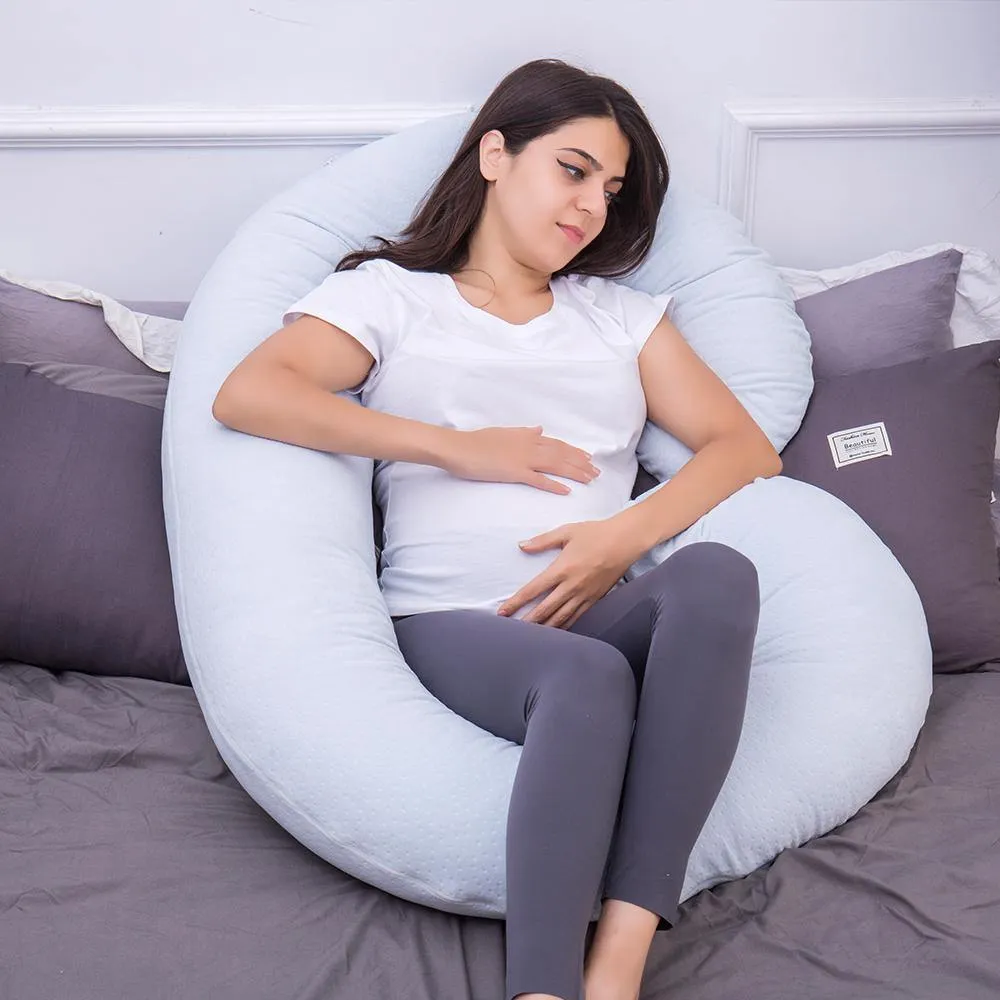 AWESLING C Shaped Full Body Pregnancy Pillow with Velour Cover (Light Blue)