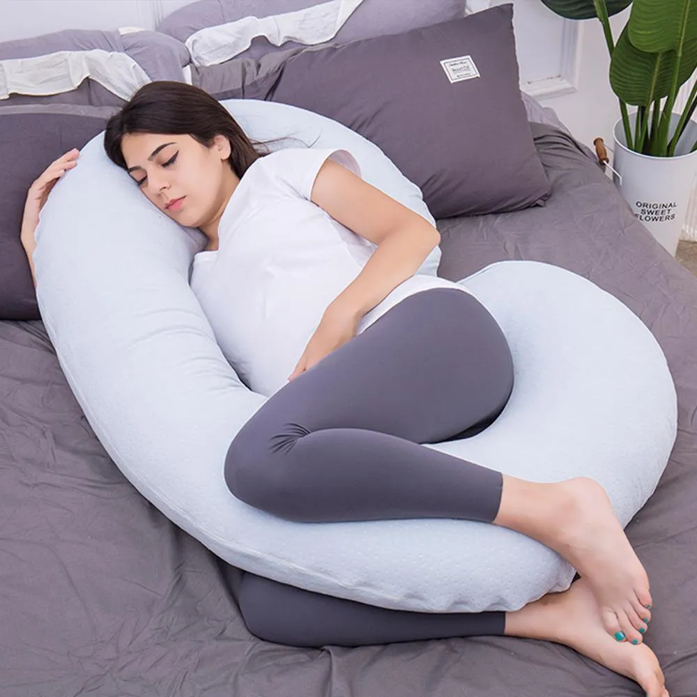 AWESLING C Shaped Full Body Pregnancy Pillow with Velour Cover (Light Blue)