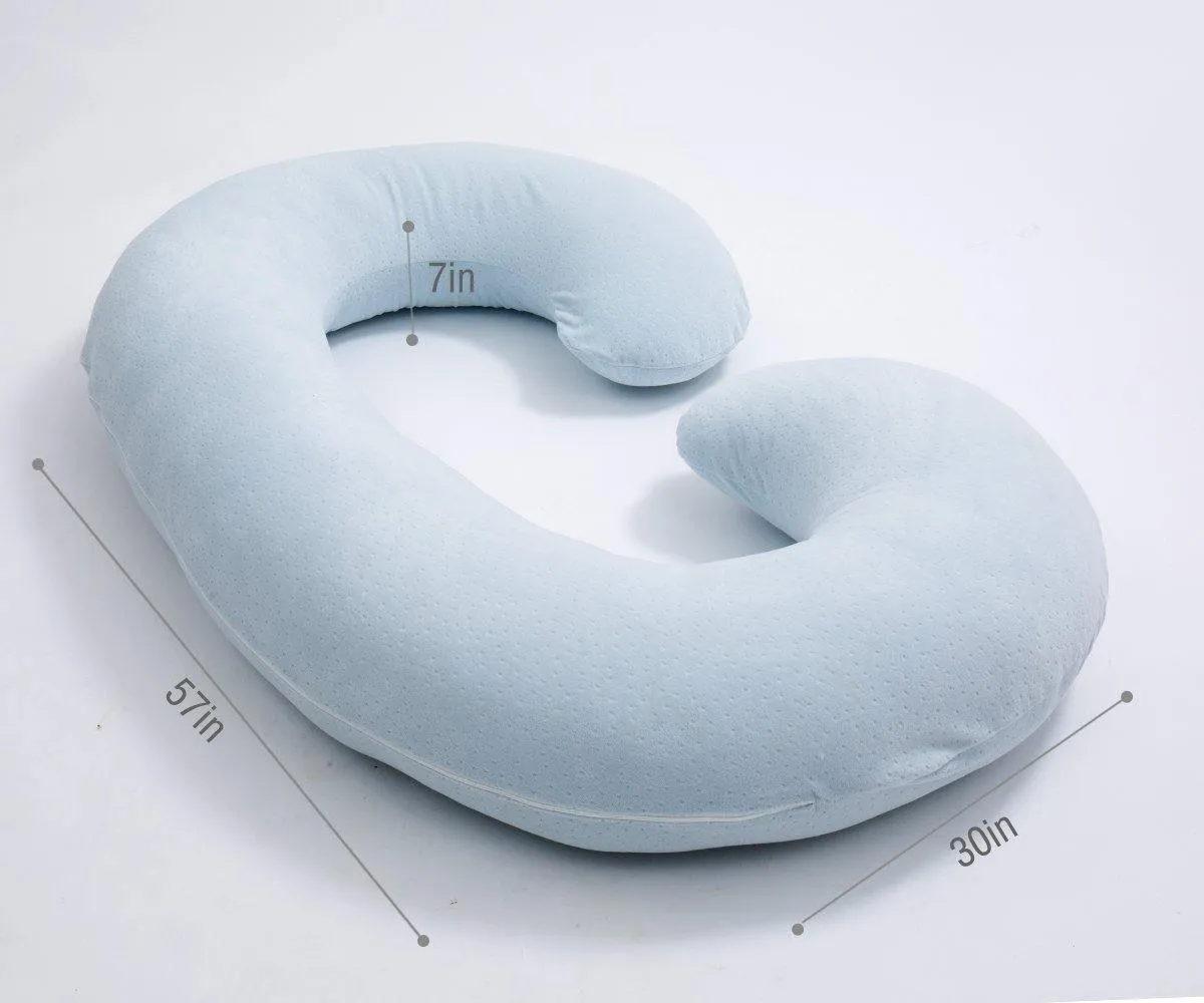 AWESLING C Shaped Full Body Pregnancy Pillow with Velour Cover (Light Blue)