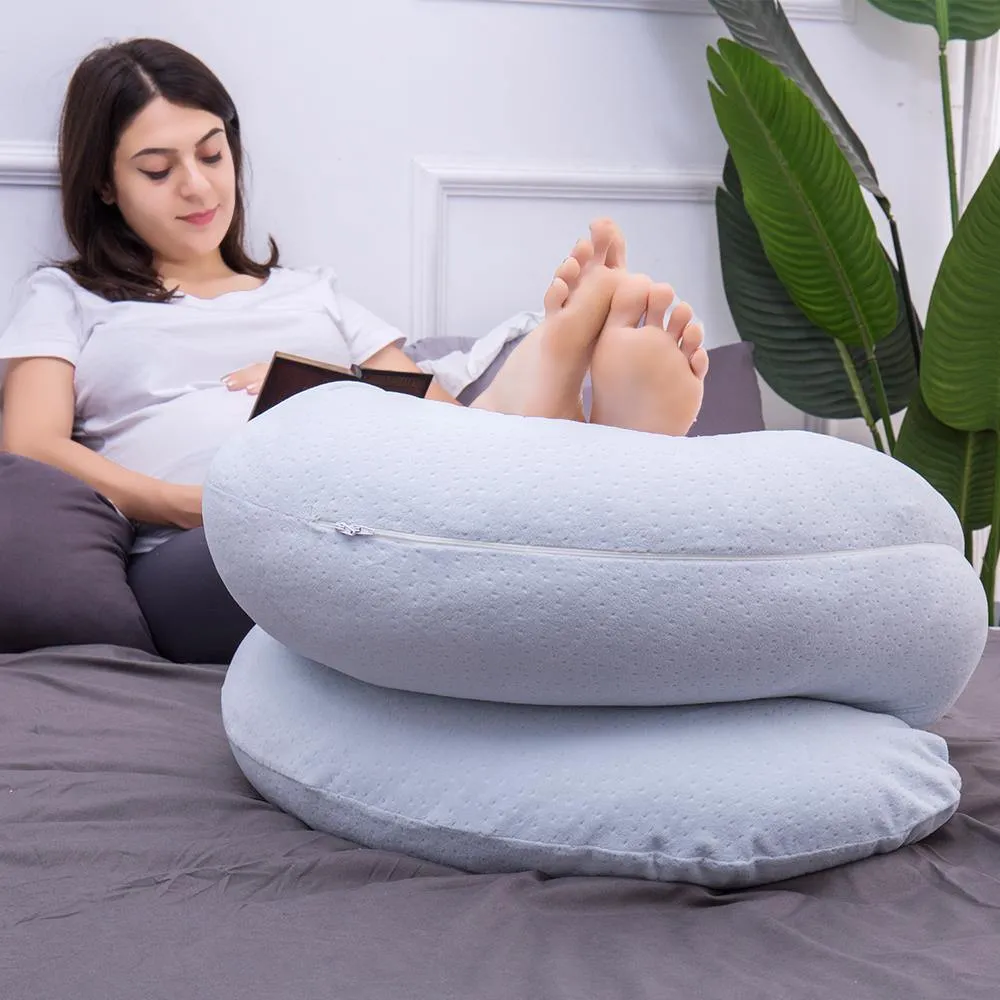 AWESLING C Shaped Full Body Pregnancy Pillow with Velour Cover (Light Blue)