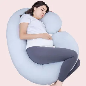 AWESLING C Shaped Full Body Pregnancy Pillow with Velour Cover (Light Blue)