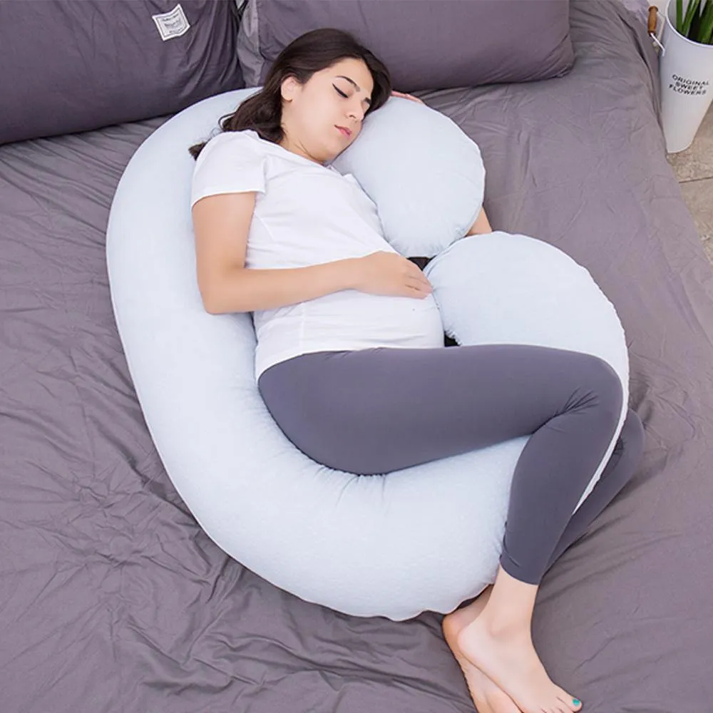 AWESLING C Shaped Full Body Pregnancy Pillow with Velour Cover (Light Blue)