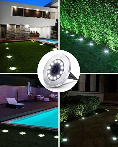 Biling Solar Outdoor Lights 12 Pack, Bright 12 LEDs Solar Ground Lights Waterproof, Flat Pathway Lights Solar Powered for Yard Walkway Garden Driveway (White)