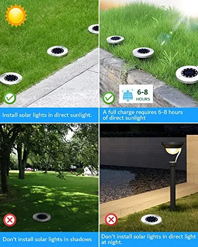 Biling Solar Outdoor Lights 12 Pack, Bright 12 LEDs Solar Ground Lights Waterproof, Flat Pathway Lights Solar Powered for Yard Walkway Garden Driveway (White)