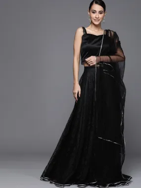 Black Net Self Design Semistitched Lehenga with Solid Blouse and Net Dupatta