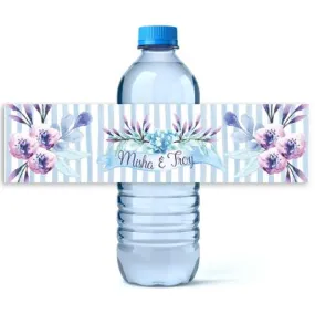 Blue Floral Watercolor Water Bottle Labels