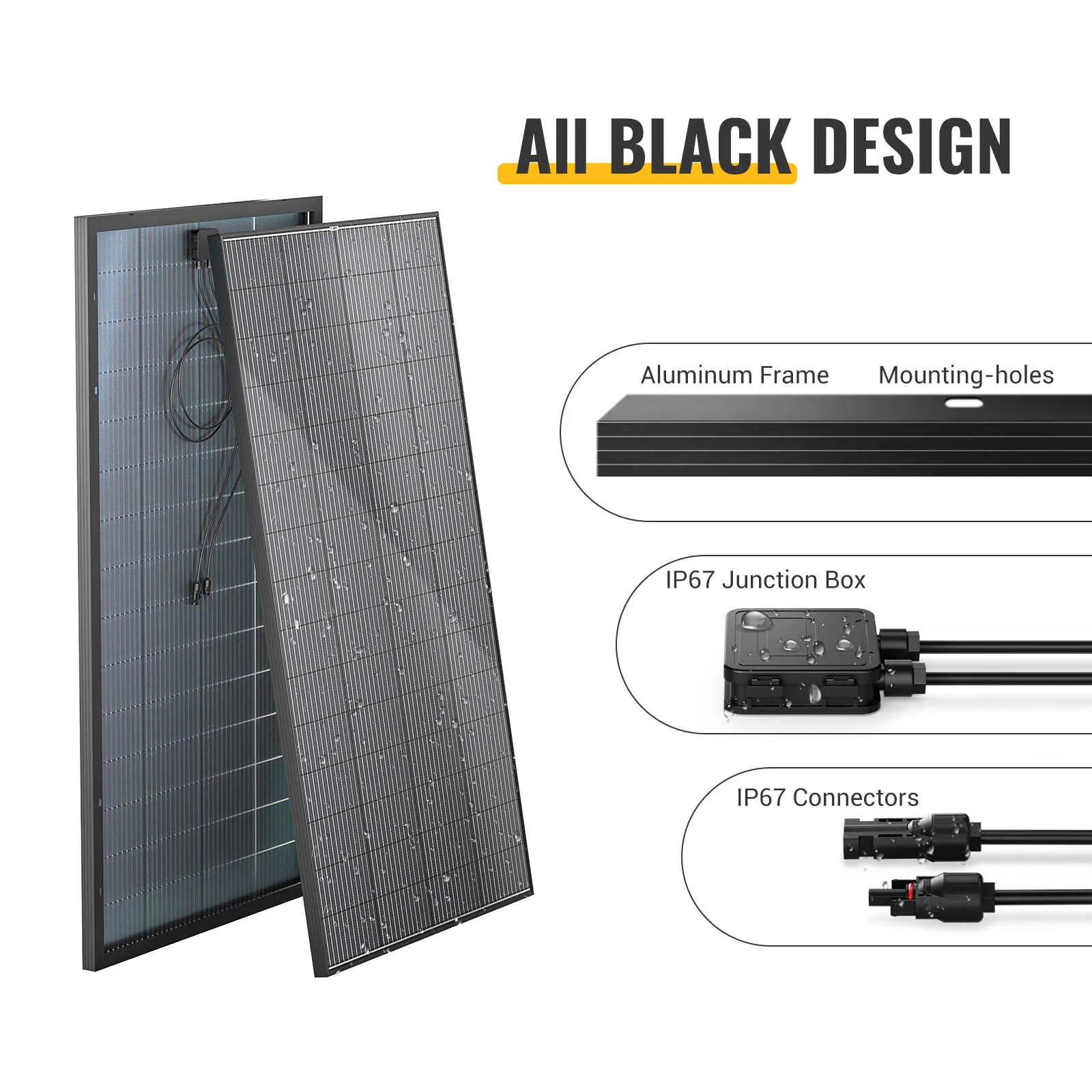 BougeRV 300 Watt 12V/24V Rigid Bifacial 12BB Mono Solar Panel