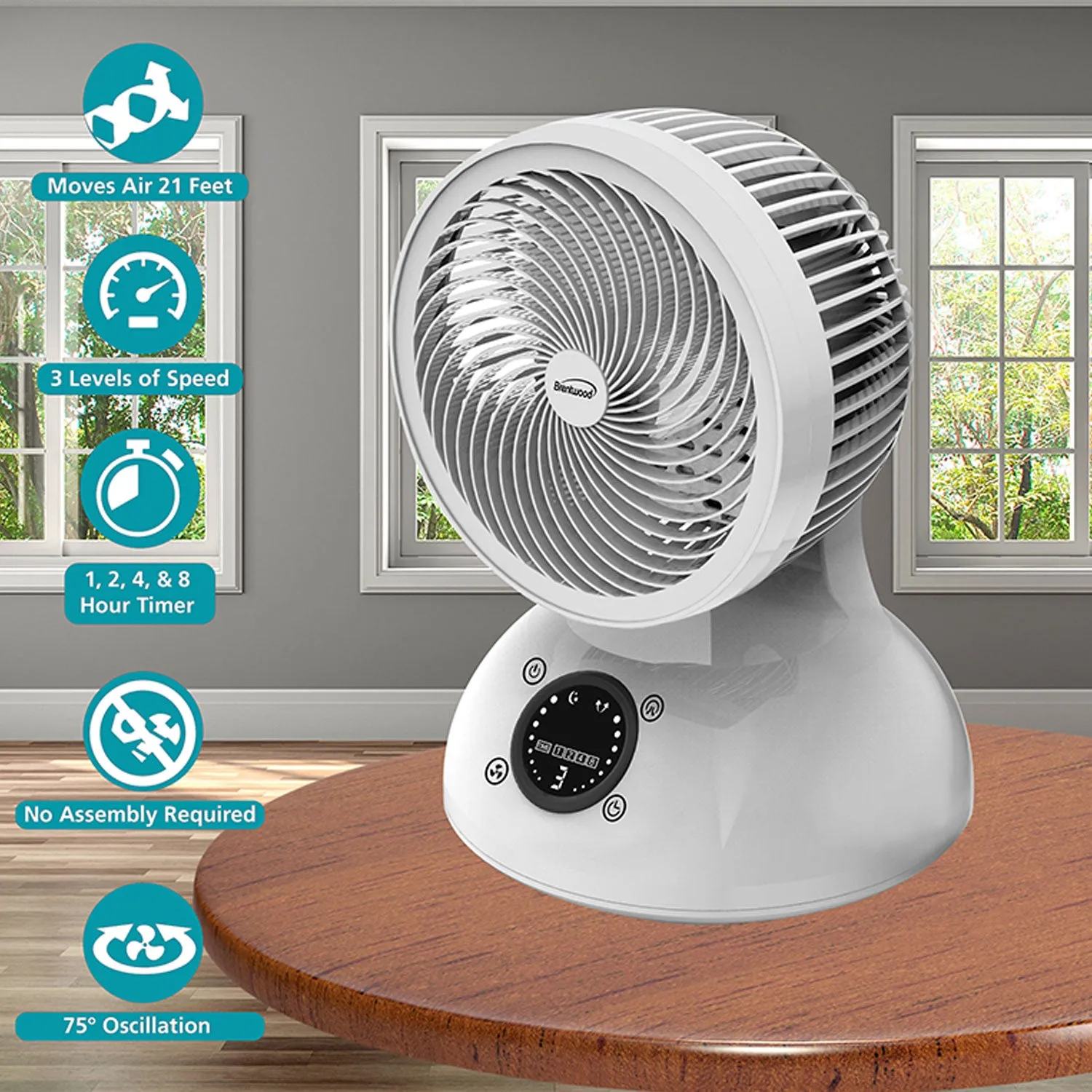 Brentwood 6 Inch 3 Speed Oscillating Remote Control Desktop Fan, White(Open Box)